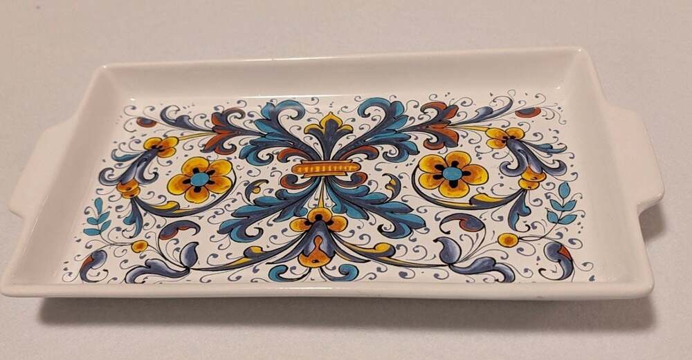 Nova Deruta Ricco Pattern Rectangular Handled Serving Tray Made in Italy 11x7